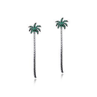 Simple And Fashion Plated Black Coconut Fringe Earrings With Green Cubic Zirconia Black - One Size