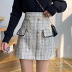 Double-buttoned Tweed Mini Pencil Skirt