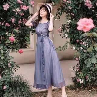 Short-sleeve A-line Maxi Chiffon Dress