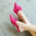 Pointed Bow Accent Kitten Heel Mules
