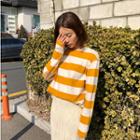 Crew-neck Slim-fit Rugby-stripe T-shirt