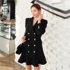 Ruffle-hem Double-breasted Mini Coatdress