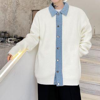 Denim Panel Knit Cardigan