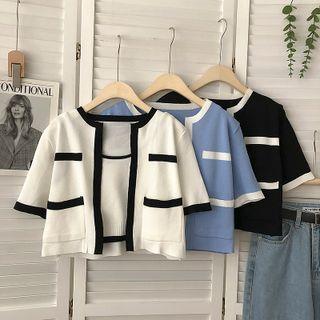 Set: Elbow-sleeve Cardigan + Camisole Top