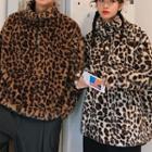 Couple Matching Mock-turtleneck Leopard Print Furry Pullover