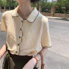 Two Tone Pleated Button-up Blouse Beige - One Size