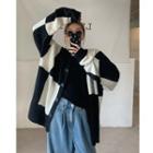 Two-tone Loose-fit Cardigan Black & White - One Size