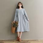 Pocket Detail Long-sleeve Midi A-line Dress