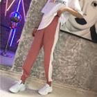 Color-block High-waist Pants Pink - One Size