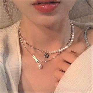 Asymmetrical Faux Pearl Layered Choker