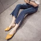 Distressed Slit Boot Cut Jeans