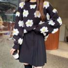 Flower-patterned Sweater Black - One Size