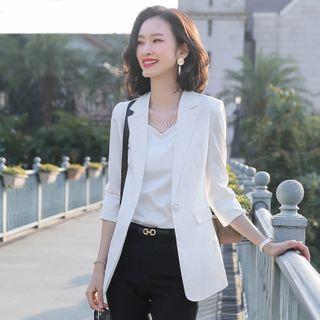 Plain 3/4-sleeve Blazer / Dress Pants / Set