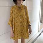 Bell-sleeve Floral Print Mini Chiffon Dress Yellow - One Size