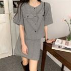 Short-sleeve Button Blouse / A-line Skirt