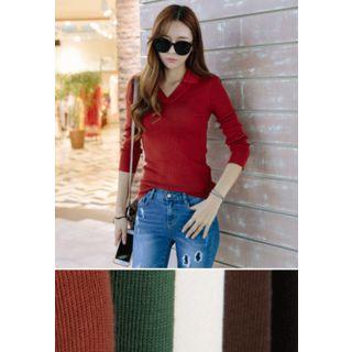 V-neck Collar-detail Knit Top