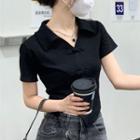 Short-sleeve Asymmetrical Frog Buttoned Shirt