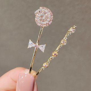 Set Of 2: Lollipop / Rhinestone Hair Pin Set Of 2 - Ly585 - Rhinestone & Lollipop - Pink & Gold - One Size