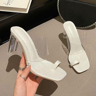 Block Heel Pvc Strap Toe Loop Sandals