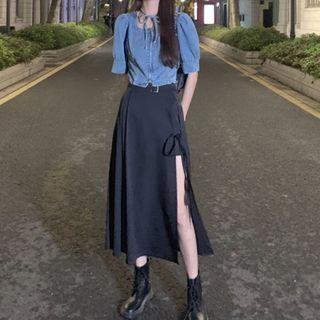 Short-sleeve Denim Top / Midi Skirt