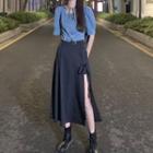 Short-sleeve Denim Top / Midi Skirt