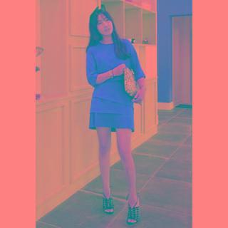 Cuff-sleeve Pleated-hem Layered Dress