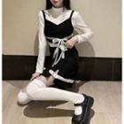 Contrast Tie-strap Cropped Camisole Top / Mini A-line Skirt