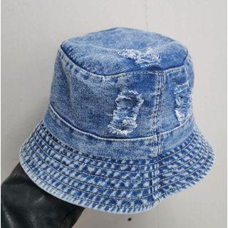 Distressed Denim Bucket Hat Denim Blue - One Size