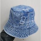 Distressed Denim Bucket Hat Denim Blue - One Size