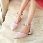 Faux-pearl Ankle Strap Pointy Flat Sandals