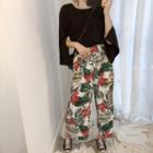 Crew-neck 3/4-sleeve T-shirt / Printed Cropped Wide-leg Pants