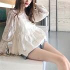 Set: 3/4-sleeve Lace Top + Camisole Top Off-white - One Size
