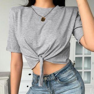 Tie-front Short-sleeve Crop Top