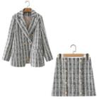 Striped Loose-fit Tweed Blazer / Tweed Skirt