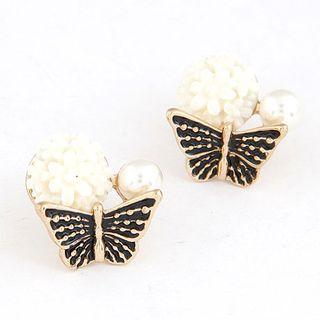 Butterfly & Flower Stud Earrings