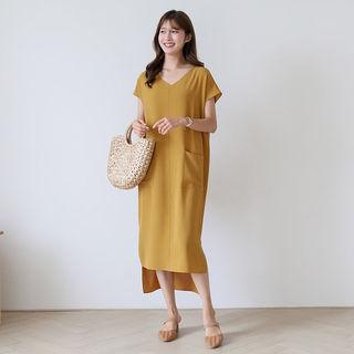 V-neck Dip-back Midi Dress
