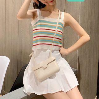 Striped Cropped Knit Camisole Top As Shown In Figure - One Size
