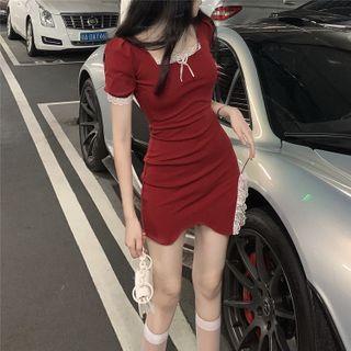 Lace-trim Slited Mini Dress