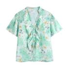 Short-sleeve Floral Print Ruffled Shirt
