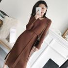 Long-sleeve Side-slit Knit Dress