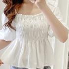 Puff-sleeve Shirred Peplum Top