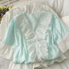 Lace Ruffle-trim V-neck Shirt