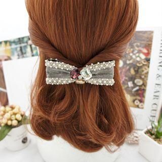 Faux Pearl Bow Hair Clip 01 - Gray - One Size