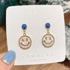 Smiley Face Drop Sterling Silver Ear Stud 1 Pair - 10 - A245 - Blue & White & Gold - One Size