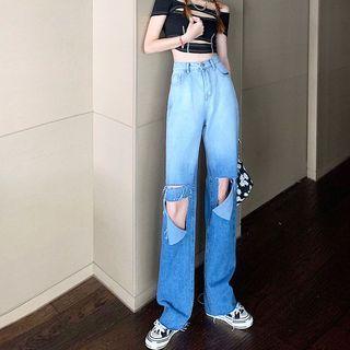 Ombre Ripped Wide Leg Jeans