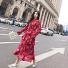 Layered Long-sleeve Floral Dress