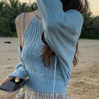 Set: Knit Camisole Top + Cardigan Light Blue - One Size