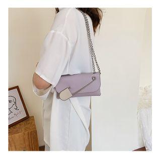 Faux Leather Safety Pin Flap Crossbody Bag