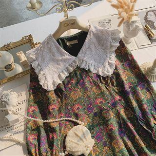 Lace Collar Floral Long-sleeve Mini A-line Dress