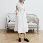 Cap-sleeve Tie-waist Midi A-line Dress